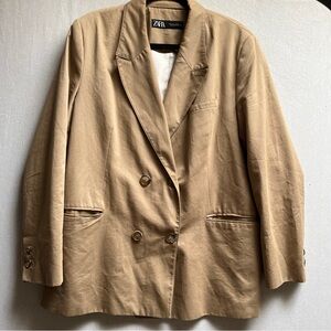ZARA Oversized Double Breasted Tan Beige Blazer Jacket L